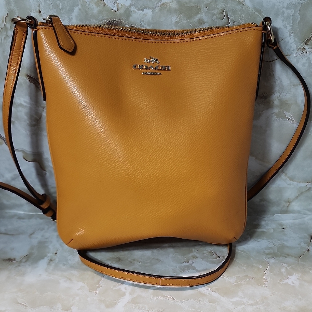 Coach North South Butterscotch Crossgrain Leather Orange  Crossbody Bag